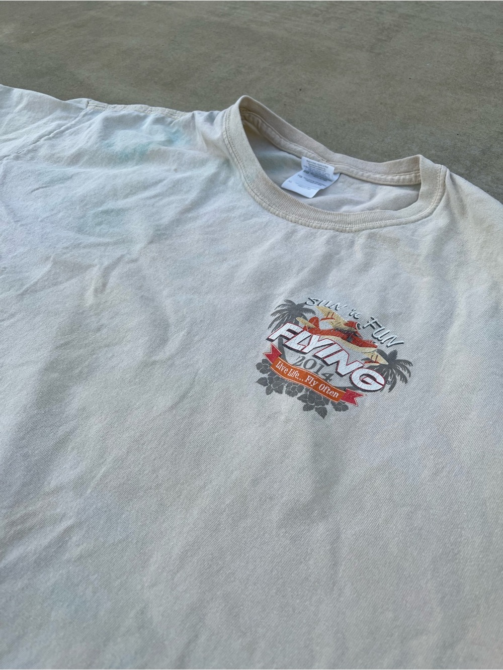 Vintage Gildan Flying Sun n Fun Cream Tee Tropical Flight size XL